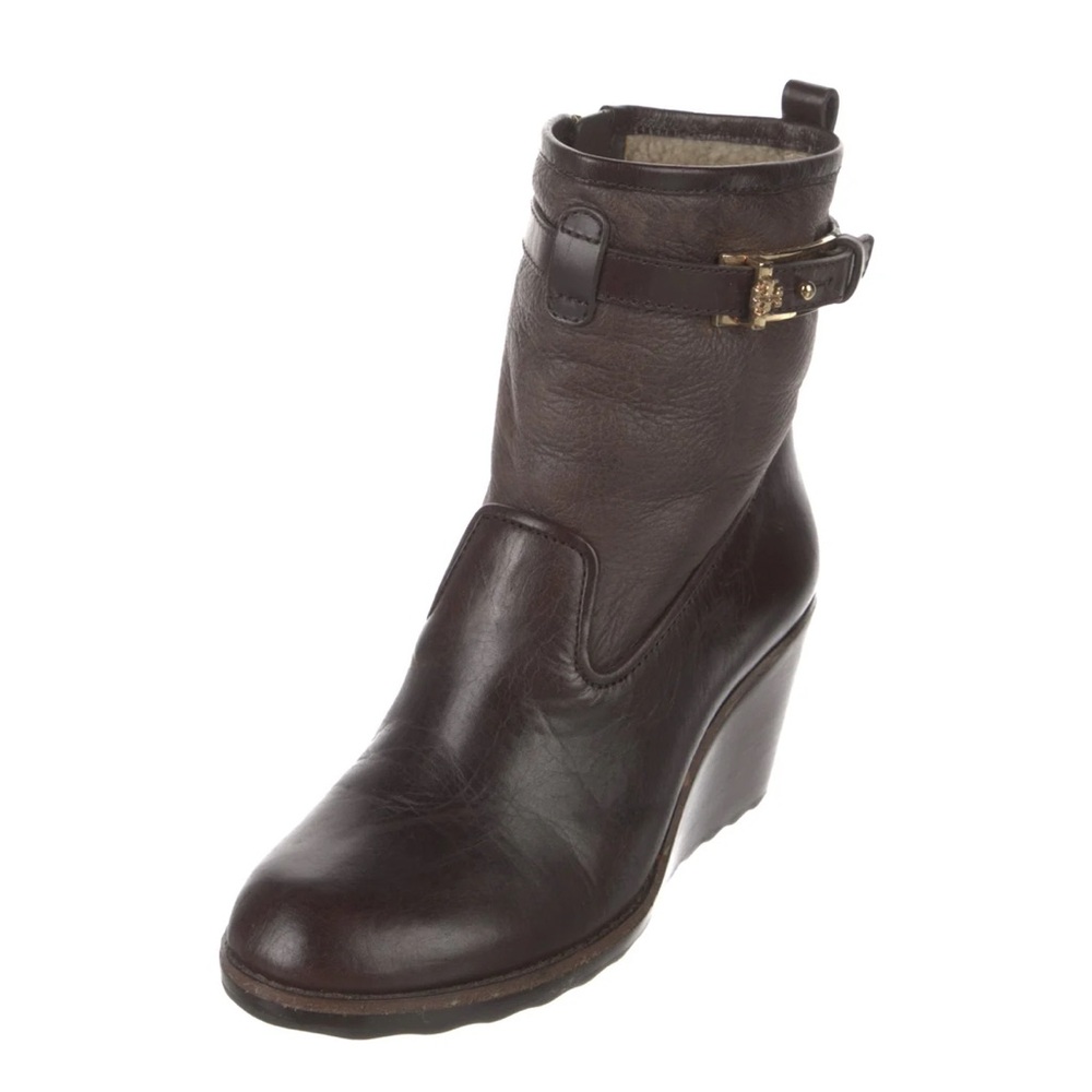 Tory Burch Brown Leather Wedge Ankle Boots 7.5